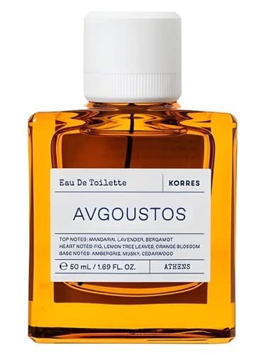 Frasco del perfume Avgoustos de Korres — fragancia unisex
