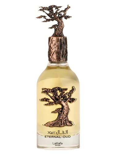 Frasco del perfume Eternal Oud de Lattafa Perfumes — fragancia unisex