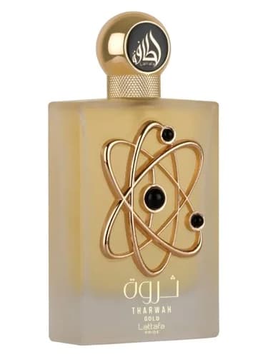Frasco del perfume Tharwah Gold de Lattafa Perfumes — fragancia femenino